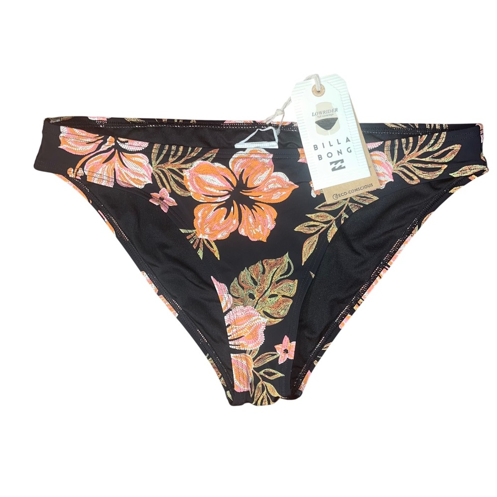Billabong Low Rider Hooked Tropics Floral Bikini Bottom Black Brown Medium NWT